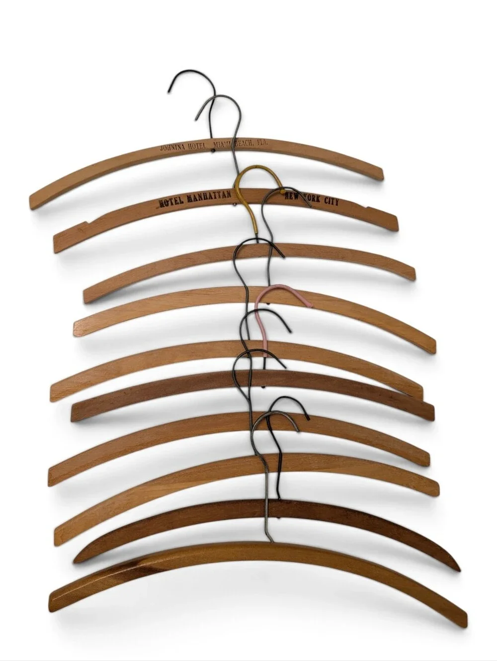 VINTAGE Wood Hotel-Style Hangers 10pc Lot Brown